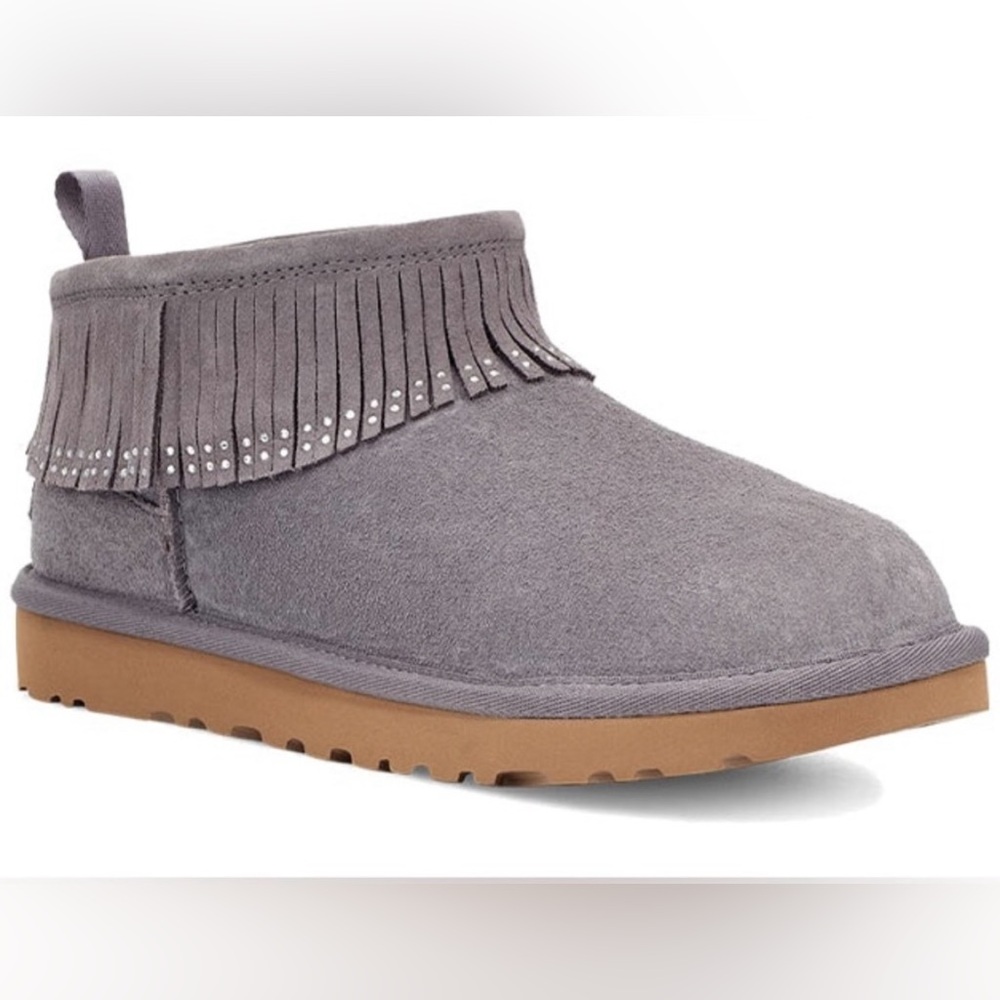 UGG Ultra Mini Fringe Bling Boots Gray size 6
